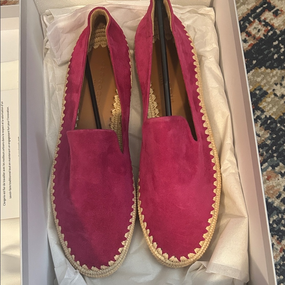 NWB Robert Clergerie Fuchsia Suede Goatskin Leather Loafers- size 37.5/7